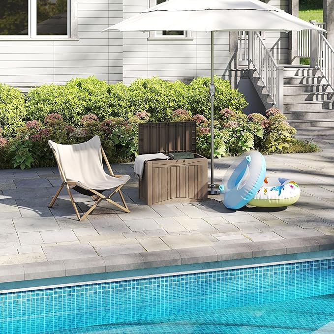 50 Gallon Outdoor Storage Box Waterproof Lockable Resin Deck Box Large, Patio Storage Bin for Pool Accessories Cushion Furniture, Garden Tools, UV-Resistant Outside Delivery Grey-CasaMuseHome