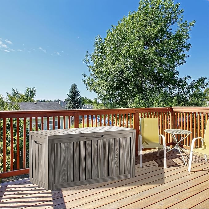 80 Gallon Lockable Resin Deck Box, Waterproof & UV-Resistant Outdoor Storage Box for Outdoor Cushion Storage, Garden Tools & Pool Accessories Storage, Gray-CasaMuseHome