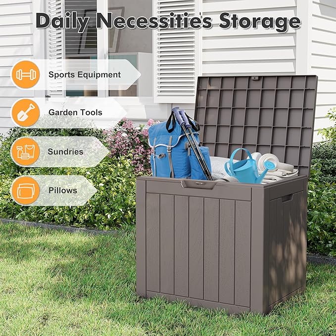 32 Gallon Deck Box Lockable Resin Indoor Outdoor Storage Box waterproof Outdoor Container for Patio Furniture, Pool Accessories, Cushions, Garden Tools, Sports Equipment-CasaMuseHome