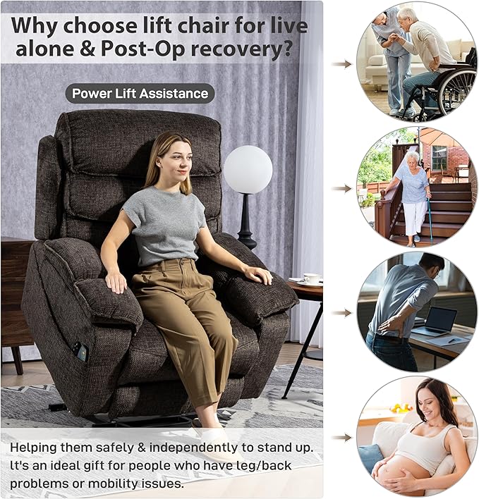 27in Extra Wide Power Lift Recliner Chair for Big Tall with Extended Footrest Heat Massage, Oversized Electric Lift Recliner Chairs for Adults Elderly Seniors, Arm Storage & Cup Holders-CasaMuseHome