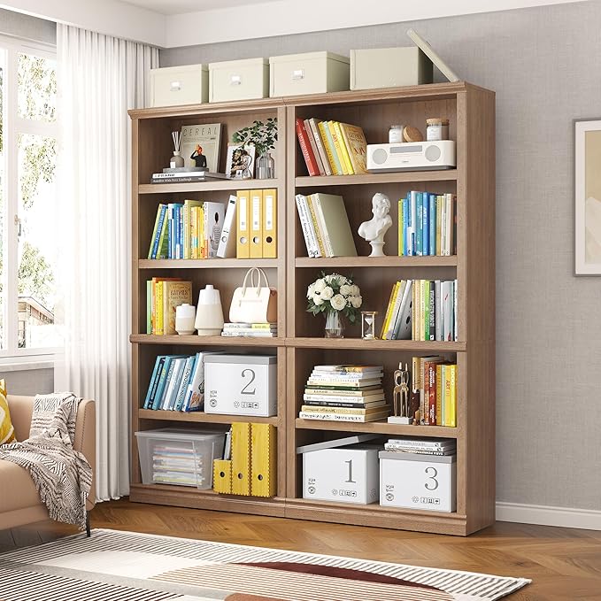 70 in Tall Bookcase, White Bookshelf Open Storage 5-Tier Shelves, 33 inch Wide Floor Standing Indoor Furniture, Book Cases for Home School Library Office Bedroom Kids, Oak 5 Tiers-CasaMuseHome