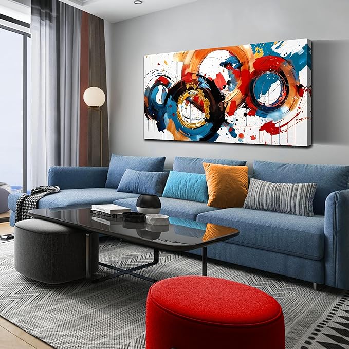 Abstract Wall Art Large Canvas Prints Modern Living Room Bedroom Home Office Wall Decor Framed Colorful Circle Abstract Picture Ready to Hang Size 30x60-CasaMuseHome