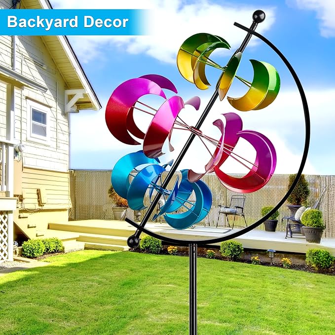 62.9" Large Wind Spinner Outdoor Decor, Garden Art with Metal Stake, Resistant for Yard, Patio and Lawn-CasaMuseHome