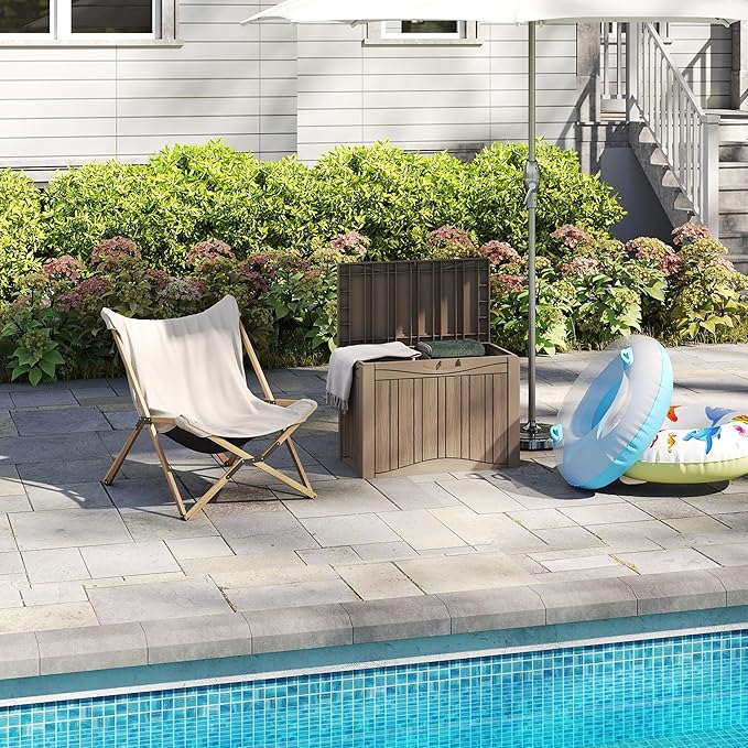 50 Gallon Lockable Resin Deck Box, Waterproof & UV-Resistant Outdoor Storage Box for Outdoor Cushion Storage, Garden Tools & Pool Accessories Storage, Gray-CasaMuseHome