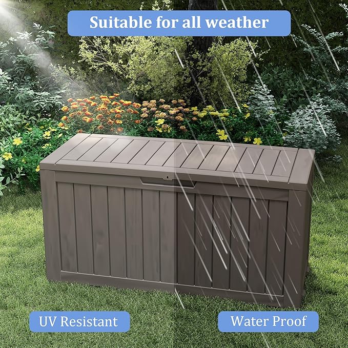 80 Gallon Outdoor Storage Box with Wheels, Waterproof Lockable Resin Deck Box Patio Storage Bin for Pool Accessories Cushion Furniture, Garden Tools, UV-Resistant Outside Delivery Grey-CasaMuseHome