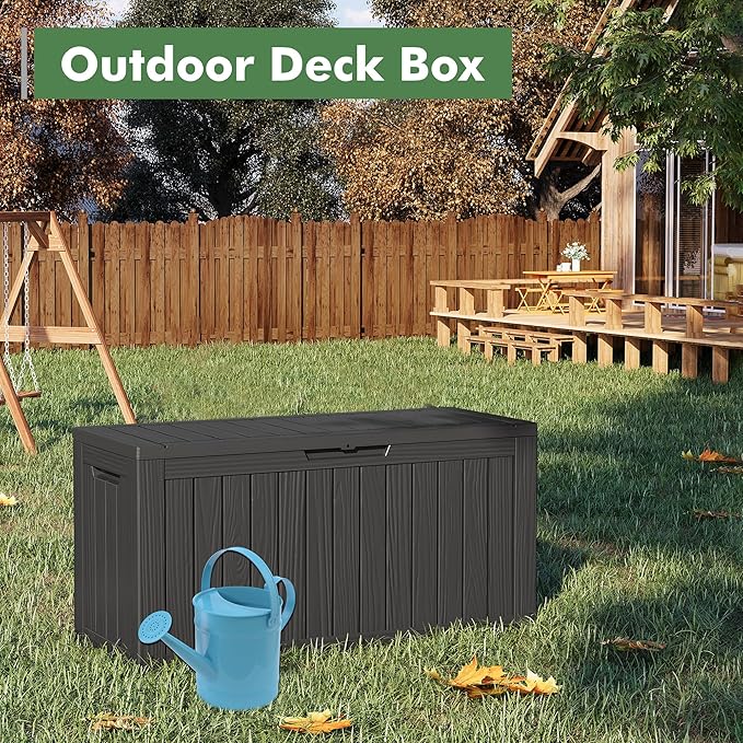 72 Gallon Deck Box Lockable Resin Outdoor Storage Box waterproof Outdoor Container for Patio Furniture Cushions, Pillow-CasaMuseHome