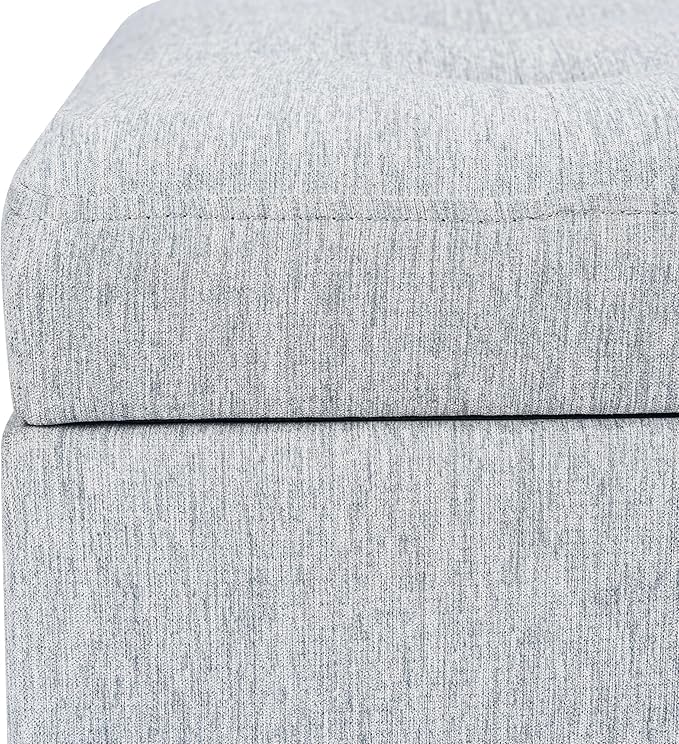 Adeco 18 Inch High Cube Ottoman Storage, Linen Chair Foot Stools, Upholstered Vanity Stool with Hinged Lid, Solid Wood Legs-CasaMuseHome