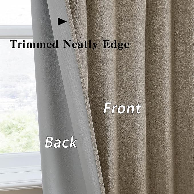 70 Inch Wide Blackout Curtains 2 Panels Set,Back Tab Pleated Curtains Hidden Tab with Hooks,Energy Efficinet Linen Blend Patio Drapes for Dining Room Sliding Glass Door 70x96 Length Linen Brown-CasaMuseHome
