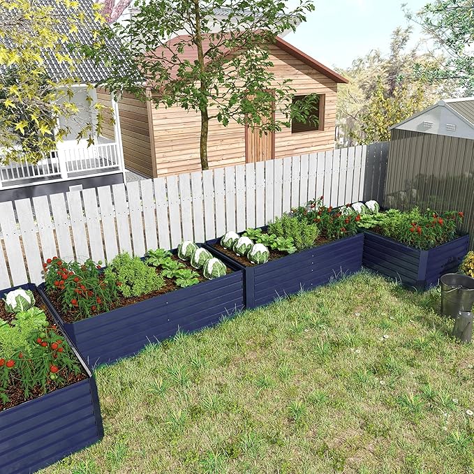 8x4x2 ft Outdoor Raised Garden Bed, Large Metal Planter Raised Beds, Planters for Outdoor Plants for Vegetables, Flowers, Herbs, Fruits, and Succulents.(2 Pcs,Blue)-CasaMuseHome