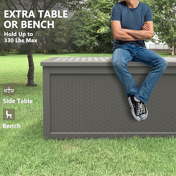 260 Gallon Resin Deck Box, Large Indoor and Outdoor Storage Box, Weatherproof and UV Resistant Outdoor Storage Box with Built-in Steel Beams for Patio Cushions, Pool Supplies-CasaMuseHome