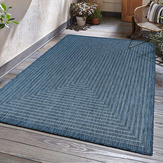 Adiva Rugs Outdoor Indoor Area Rug, Weather Resistant, Easy to Clean, Stain Resistant Floor Mat for Dining Room, Backyard, Deck, Patio (Azure Denim Blue, 6' X 9')-CasaMuseHome