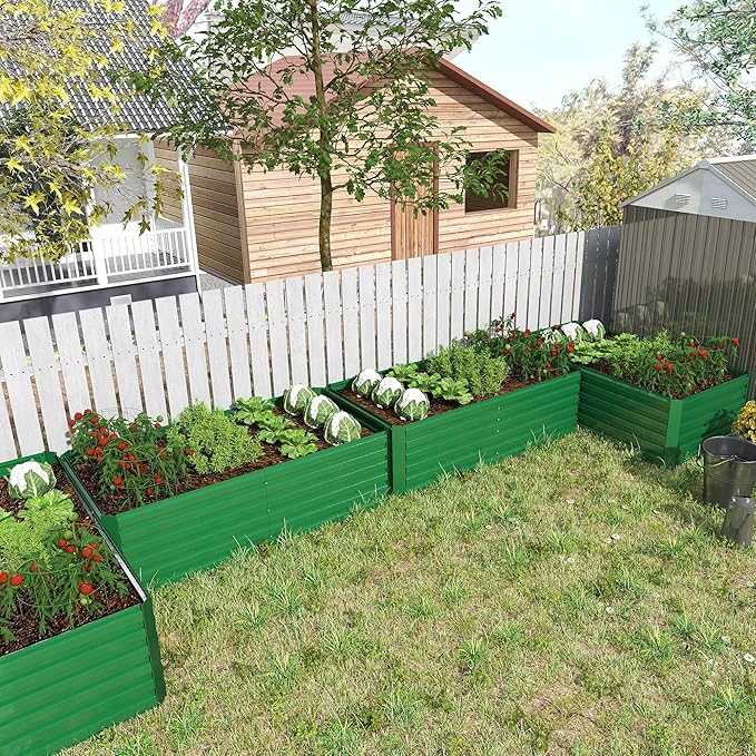 8x4x2 ft Outdoor Raised Garden Bed, Large Metal Planter Raised Beds, Planters for Outdoor Plants for Vegetables, Flowers, Herbs, Fruits, and Succulents.(4 Pcs)-CasaMuseHome