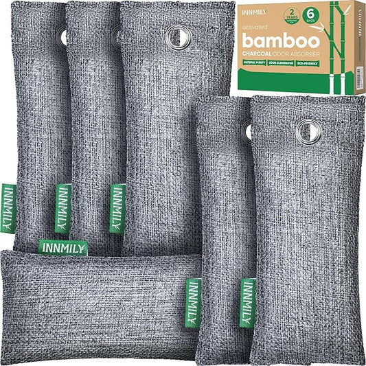 Activated Charcoal Odor Absorber, 6 Pack Natural Shoe Odor Eliminator, Bamboo Charcoal Air Purifying Bags, Sneaker Deodorizer and Moisture Absorbers for Clean Footwear, Shoe Odor Remover-CasaMuseHome