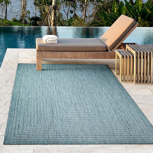 Adiva Rugs Outdoor Indoor Area Rug, Weather Resistant, Easy to Clean, Stain Resistant Floor Mat for Dining Room, Backyard, Deck, Patio (Aqua Weiss, 6' x 9')-CasaMuseHome