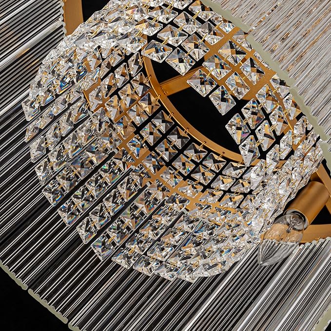 4-Lights Drum Glass Chandelier, Modern Style Light Fixture for Dining Room, Bedroom, Ripple Glass Shade & Brass Finish, D16.5 * H18~48 inch (Adjustable Height)-CasaMuseHome