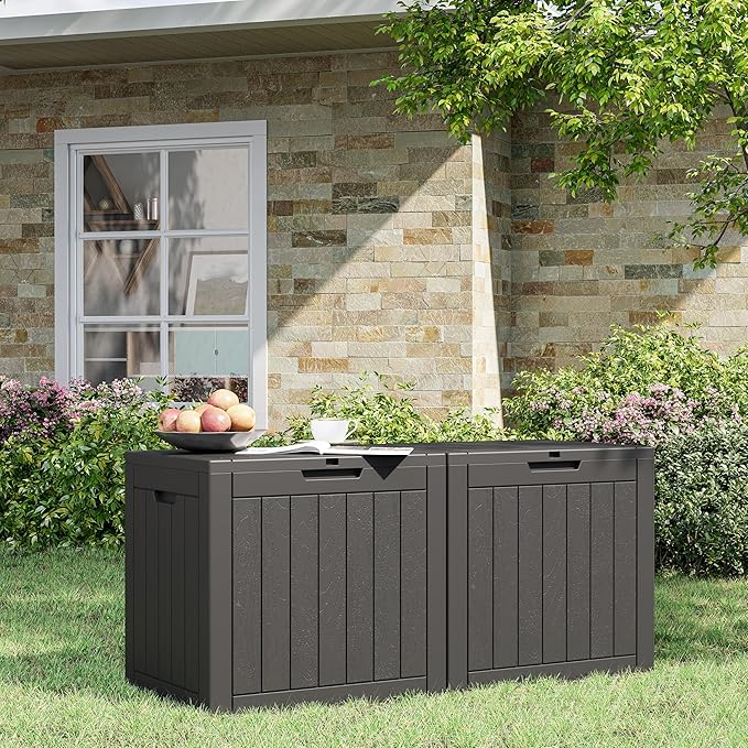 32 Gallon Deck Box Lockable Resin Indoor Outdoor Storage Box waterproof Outdoor Container for Patio Furniture, Pool Accessories, Cushions, Garden Tools, Sports Equipment-CasaMuseHome