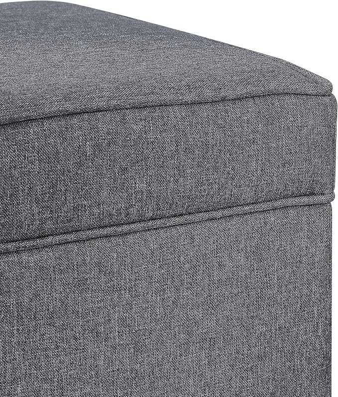 Adeco 17.5" Square Fabric Ottoman with Storage, Upholstered Cotton Linen Foot Rest, Flip Top Footstool, Small Cube Coffee Table Extra Seat for Living Room, Bedroom, Grey with Rolling Legs-CasaMuseHome