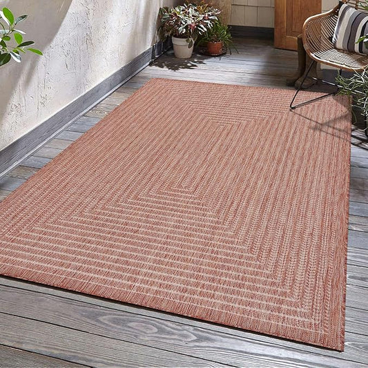 Adiva Rugs Outdoor Indoor Area Rug, Weather Resistant, Easy to Clean, Stain Resistant Floor Mat for Dining Room, Backyard, Deck, Patio (Copper Weiss, 6' x 9')-CasaMuseHome