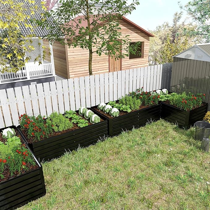8x4x2 ft Raised Garden Bed, Large Metal Planter Raised Beds, Planters for Outdoor Plants for Vegetables, Flowers, Herbs, Fruits, and Succulents.Black-CasaMuseHome
