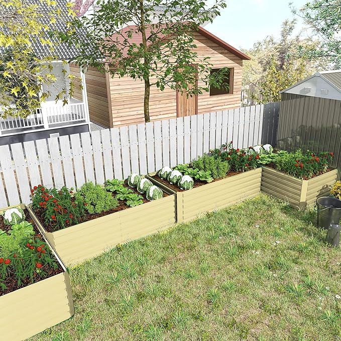 8x4x2 ft Outdoor Raised Garden Bed, Large Metal Planter Raised Beds, Planters for Outdoor Plants for Vegetables, Flowers, Herbs, Fruits, and Succulents.(4 Pcs,Yellow)-CasaMuseHome