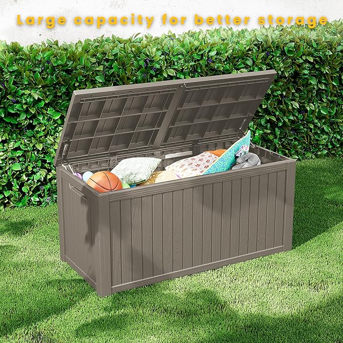 200 Gallon Outdoor Storage Box Waterproof Lockable Resin Deck Box Large, Patio Storage Bin for Pool Accessories Cushion Furniture, Garden Tools, UV-Resistant Outside Delivery Grey-CasaMuseHome