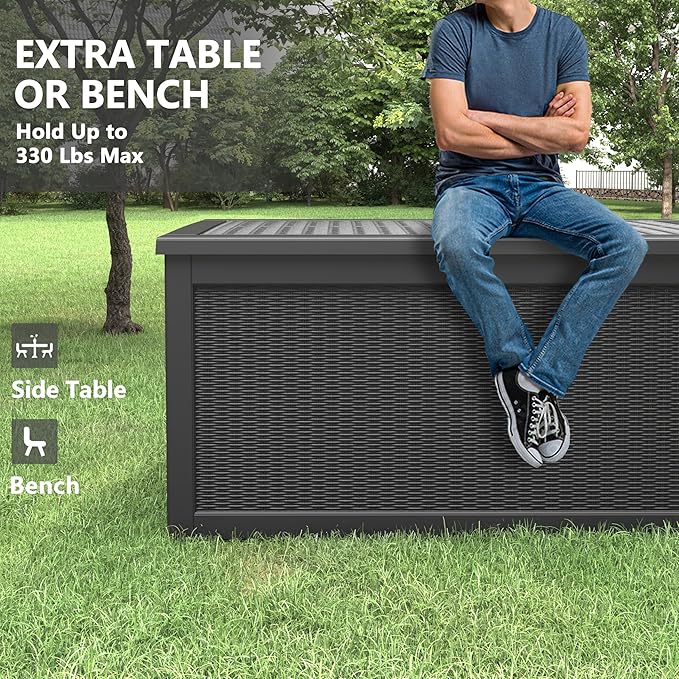260 Gallon Resin Deck Box, Large Indoor and Outdoor Storage Box, Weatherproof and UV Resistant Outdoor Storage Box with Built-in Steel Beams for Patio Cushions, Pool Supplies-CasaMuseHome